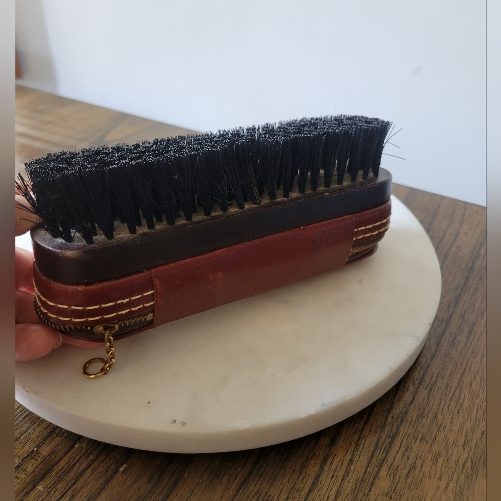 Vintage swank leather bag and brush